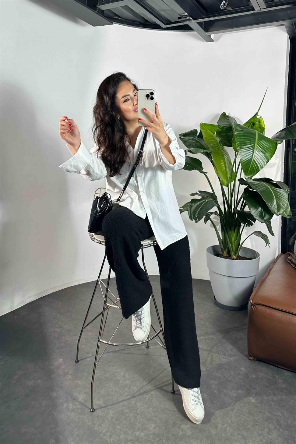 Premium Kalite Özel Dokulu Triko Kadın Pantolon Siyah