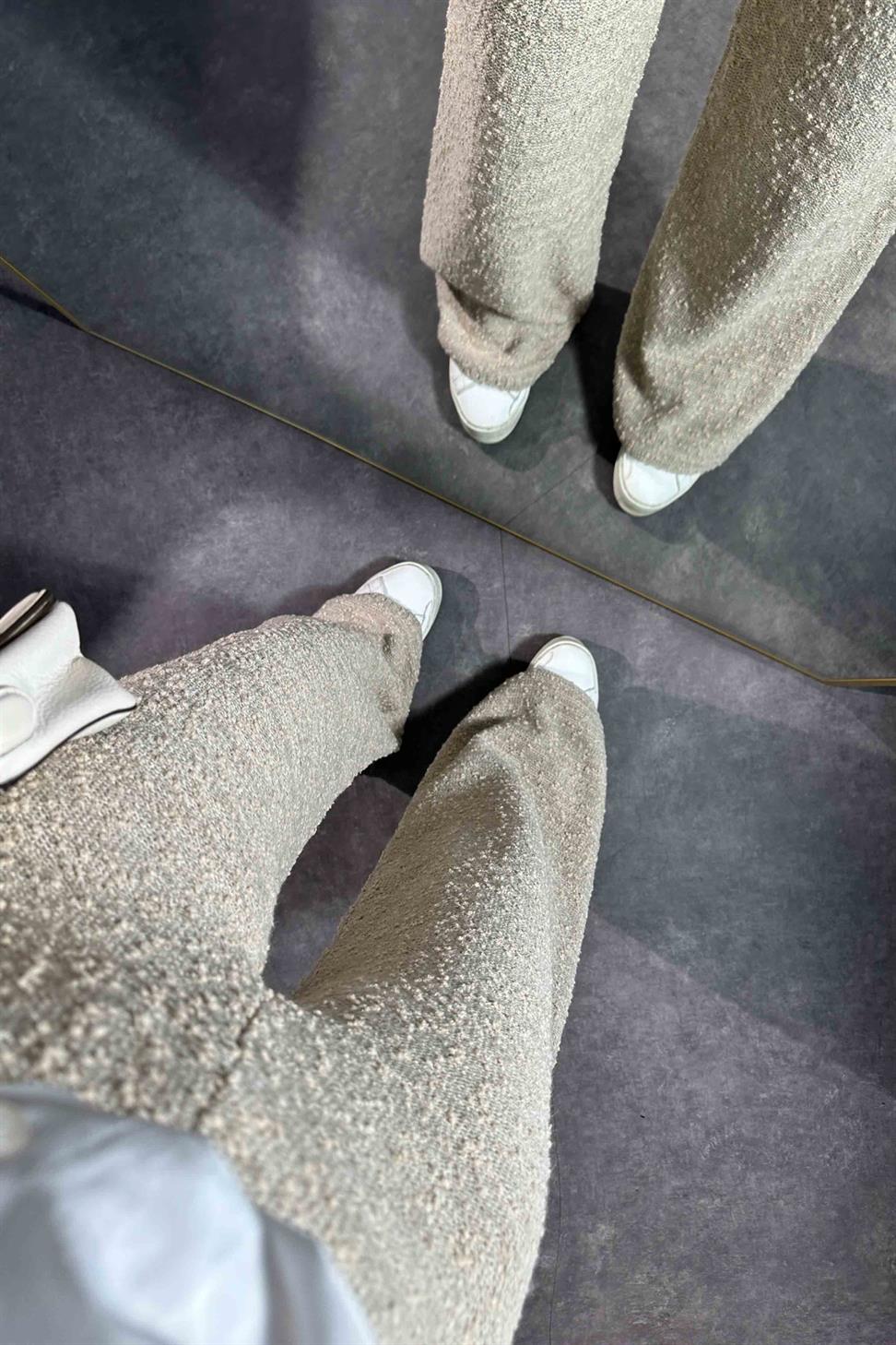 Premium Kalite Özel Dokulu Triko Kadın Pantolon Taş