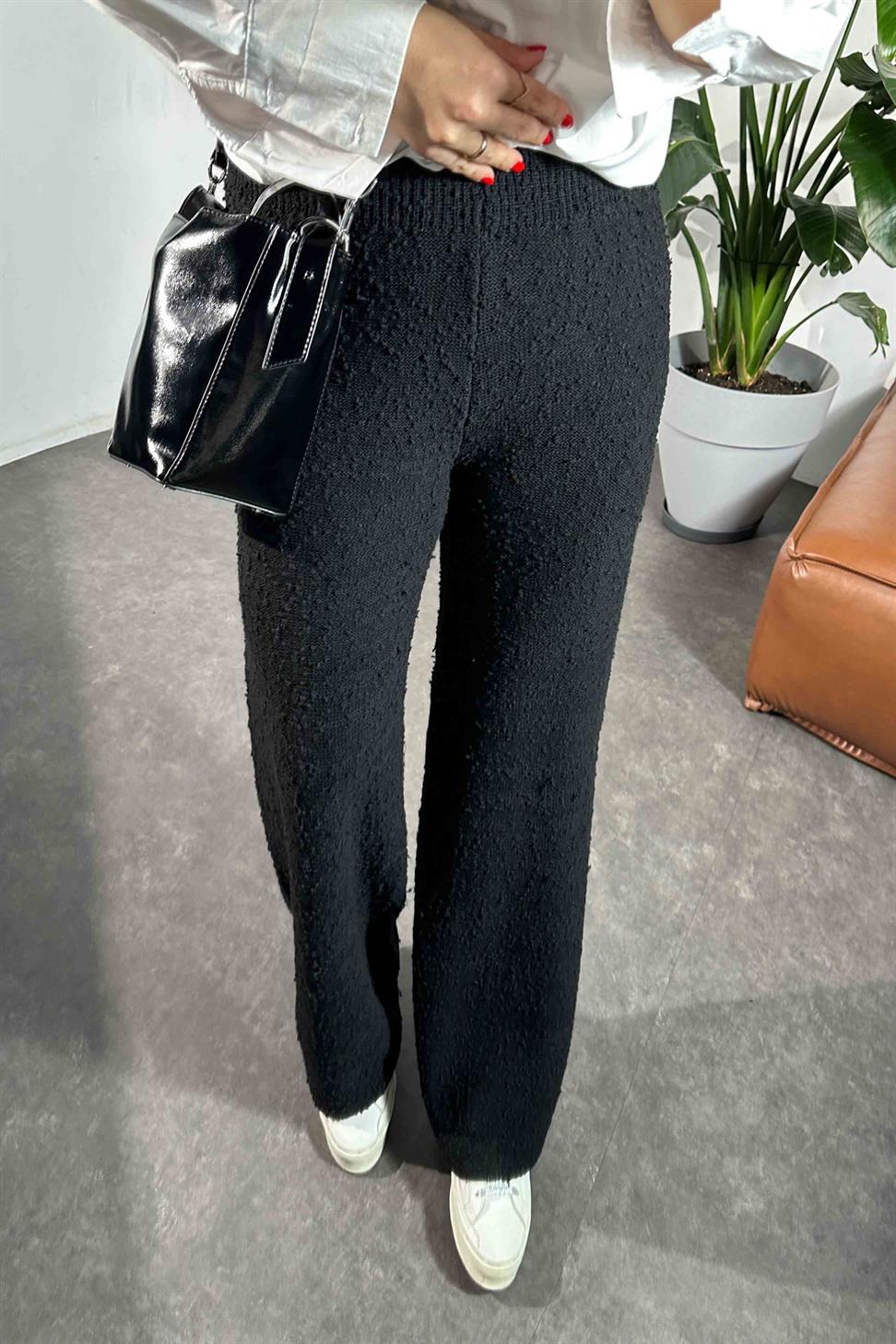 Premium Kalite Özel Dokulu Triko Kadın Pantolon Siyah