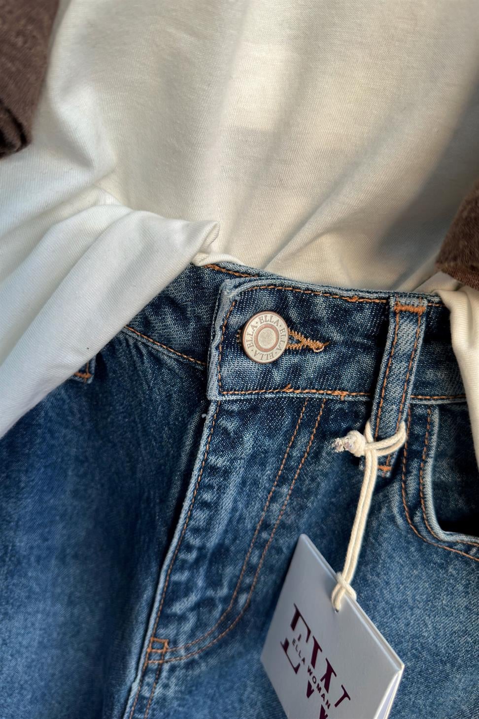 Premium Kalite Paçası Tasarım Mom Jean Pantolon Mavi