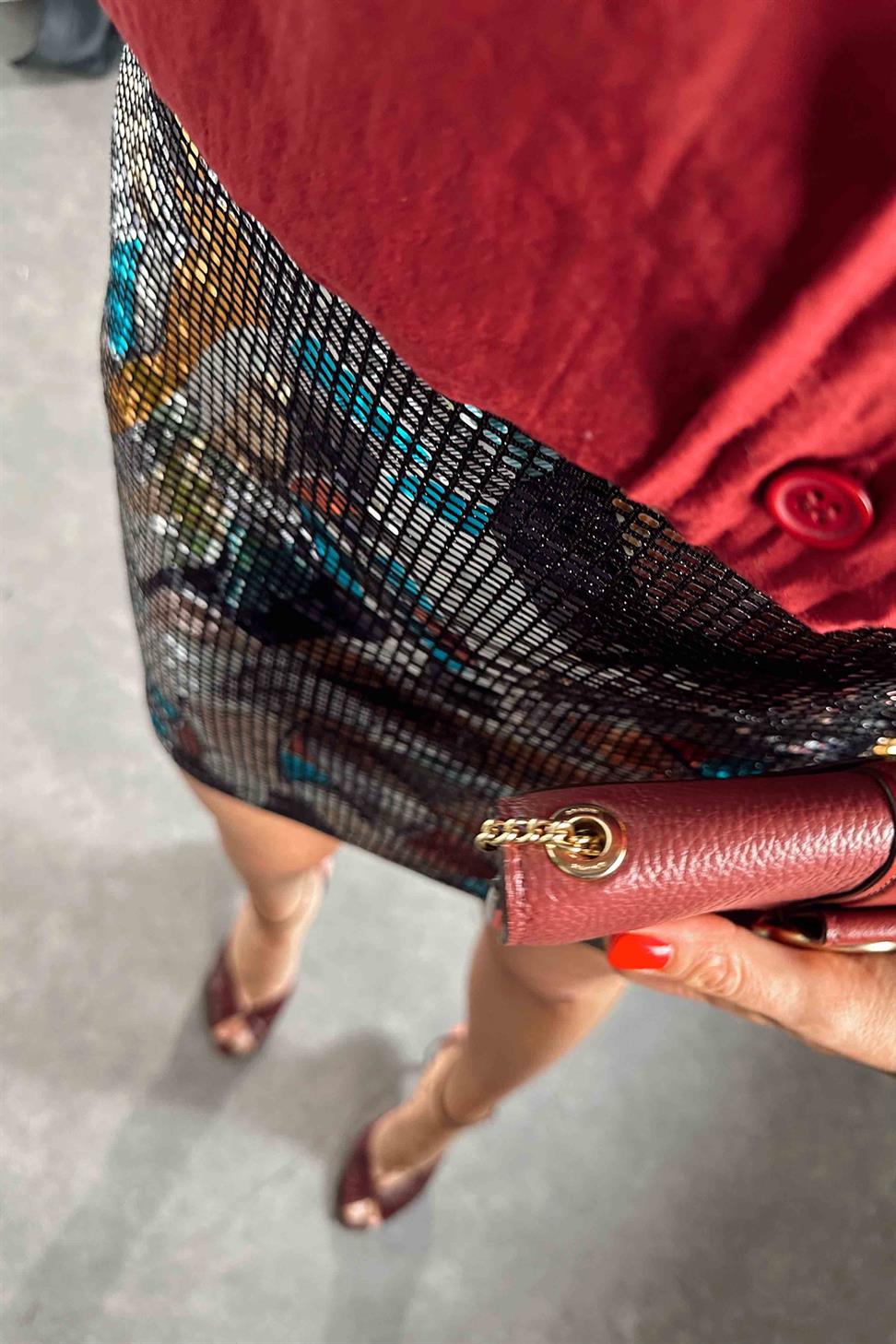 Premium Kalite Parıltı Desenli Etek Siyah