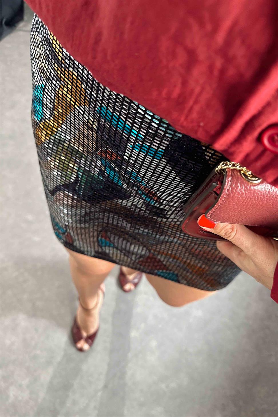 Premium Kalite Parıltı Desenli Etek Siyah