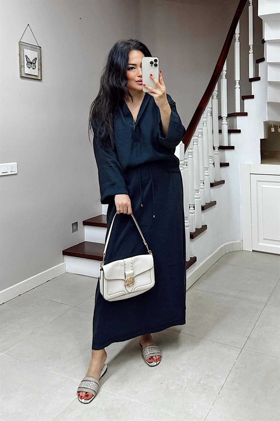 Premium Kalite Polo Yaka Etek Takım Siyah