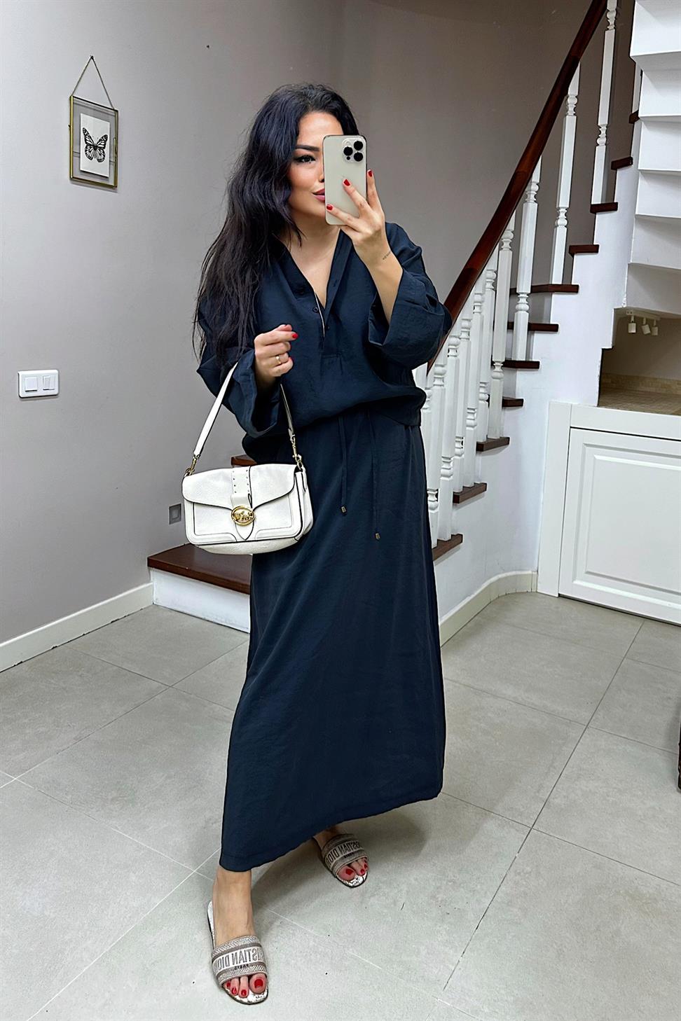 Premium Kalite Polo Yaka Etek Takım Siyah