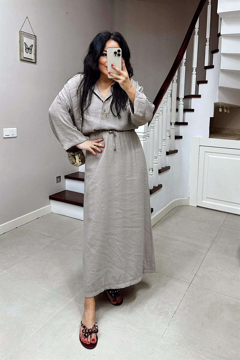 Premium Kalite Polo Yaka Etek Takım Vizon