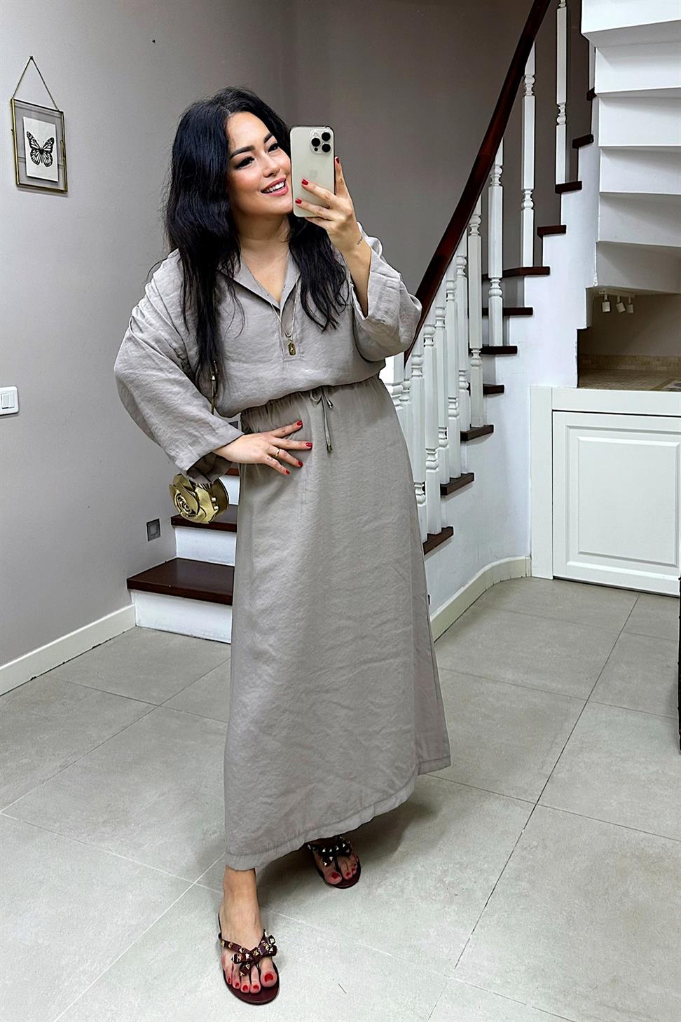 Premium Kalite Polo Yaka Etek Takım Vizon