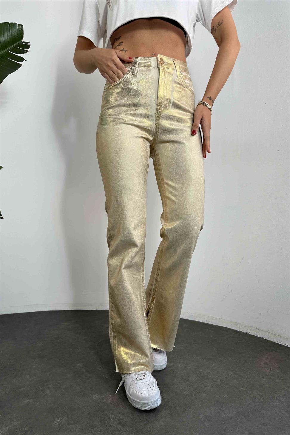 Premium Kalite Sim Detaylı Kadın Jean Pantolon Bej