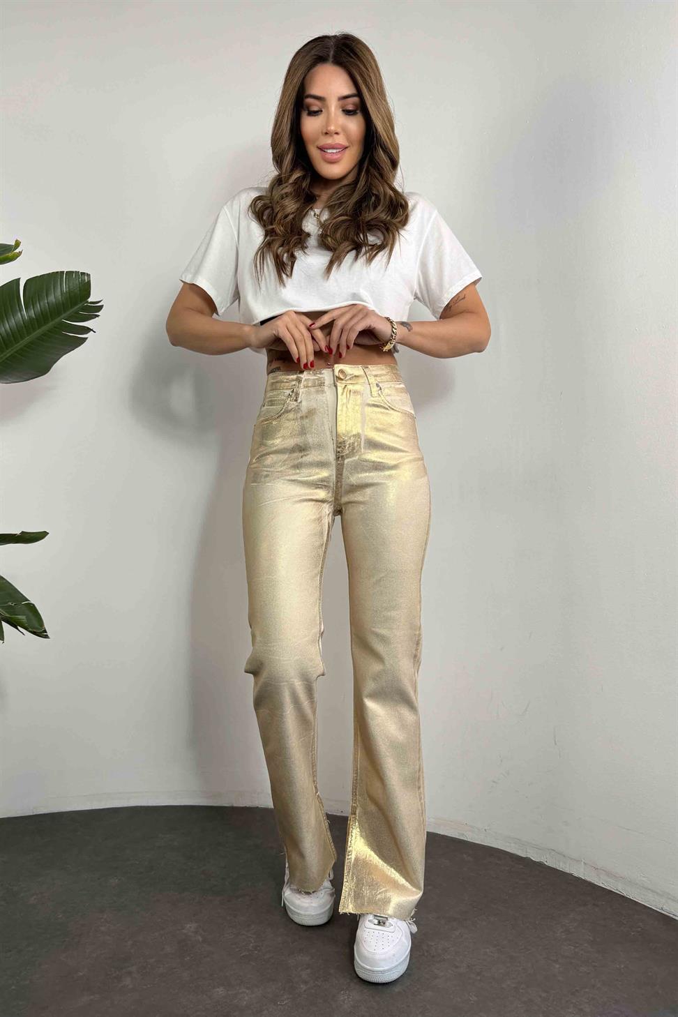 Premium Kalite Sim Detaylı Kadın Jean Pantolon Bej