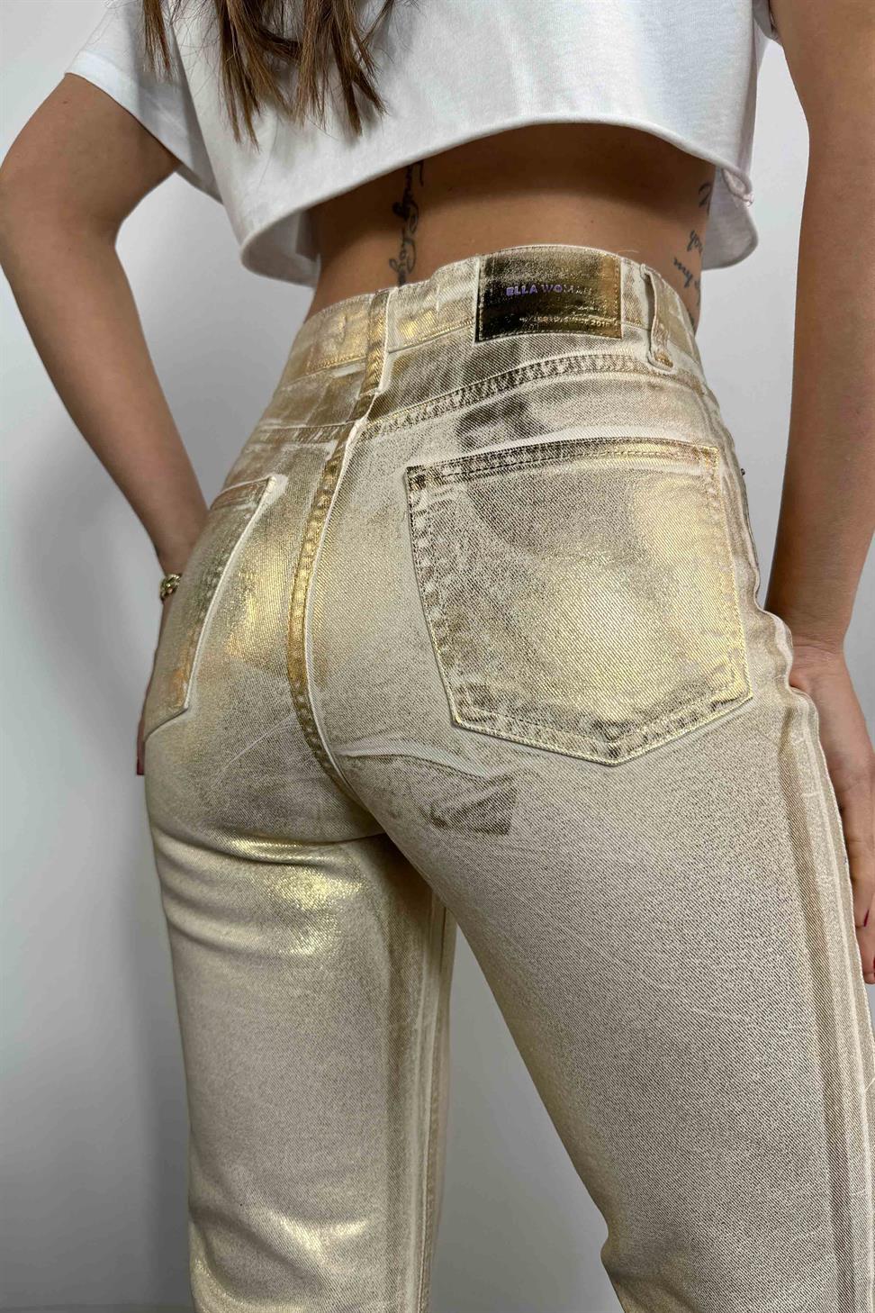 Premium Kalite Sim Detaylı Kadın Jean Pantolon Bej