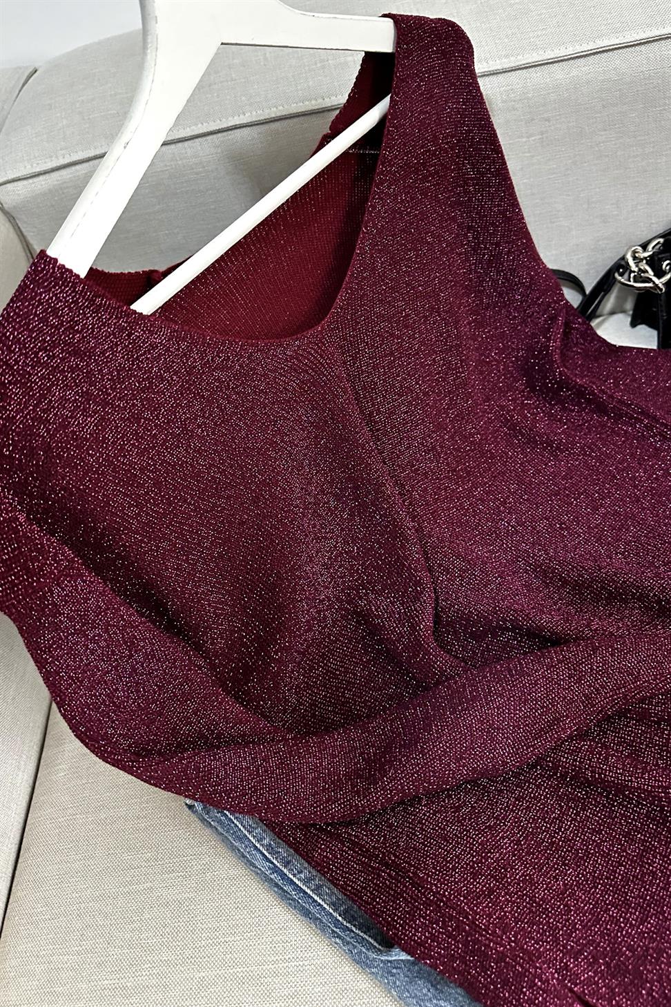 Premium Kalite Sim Detaylı VYaka Bluz Bordo