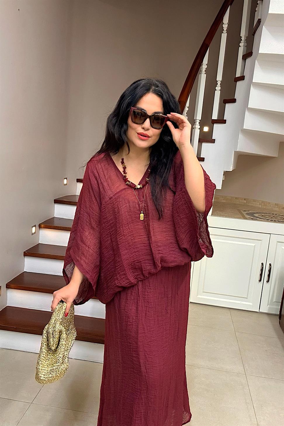 Premıum Kalite Takı Tasarımlı Etek Takım Bordo