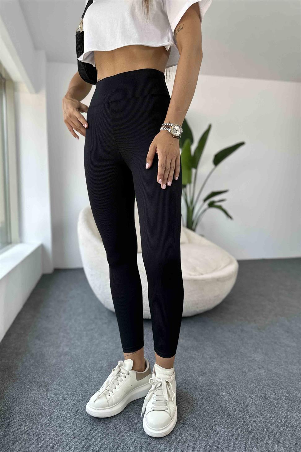 Premium Kalite Ultra Yüksek Bel Fitilli Tayt Siyah