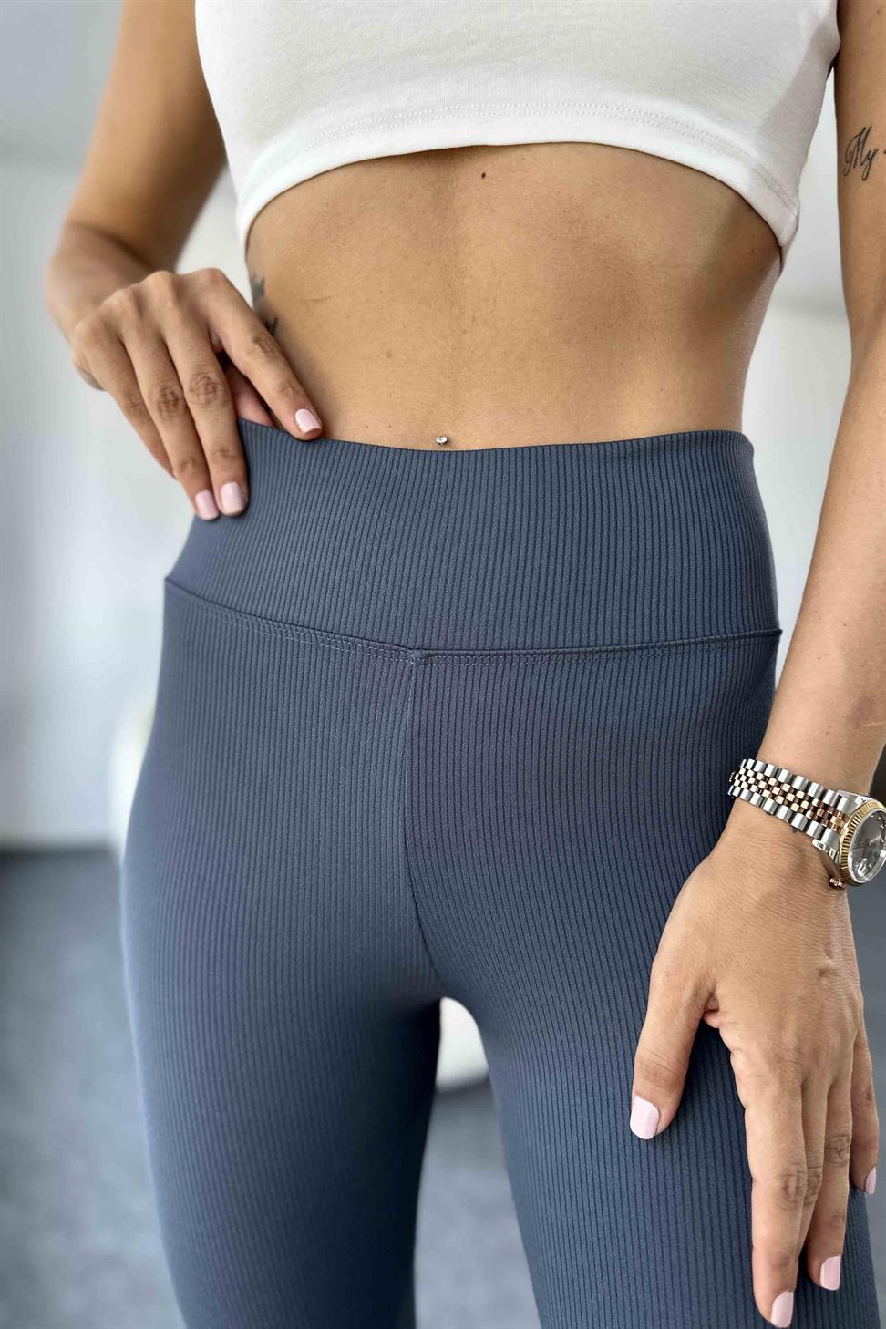 Premium Kalite Ultra Yüksek Bel Fitilli Tayt Antrasit