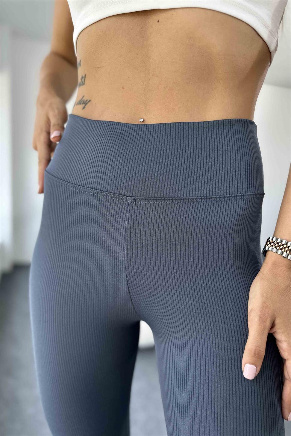 Premium Kalite Ultra Yüksek Bel Fitilli Tayt Antrasit