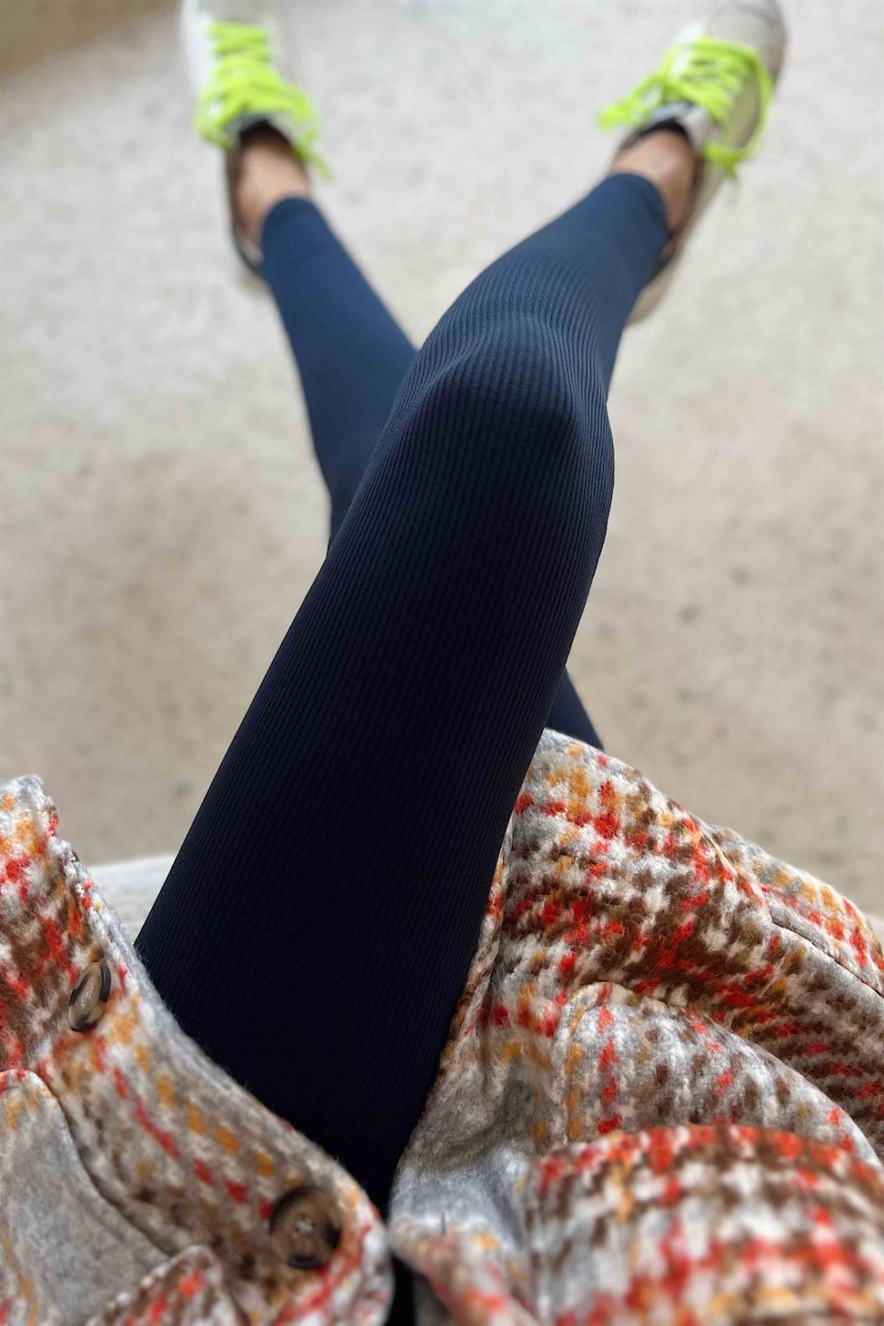 Premium Kalite Ultra Yüksek Bel Fitilli Tayt Lacivert