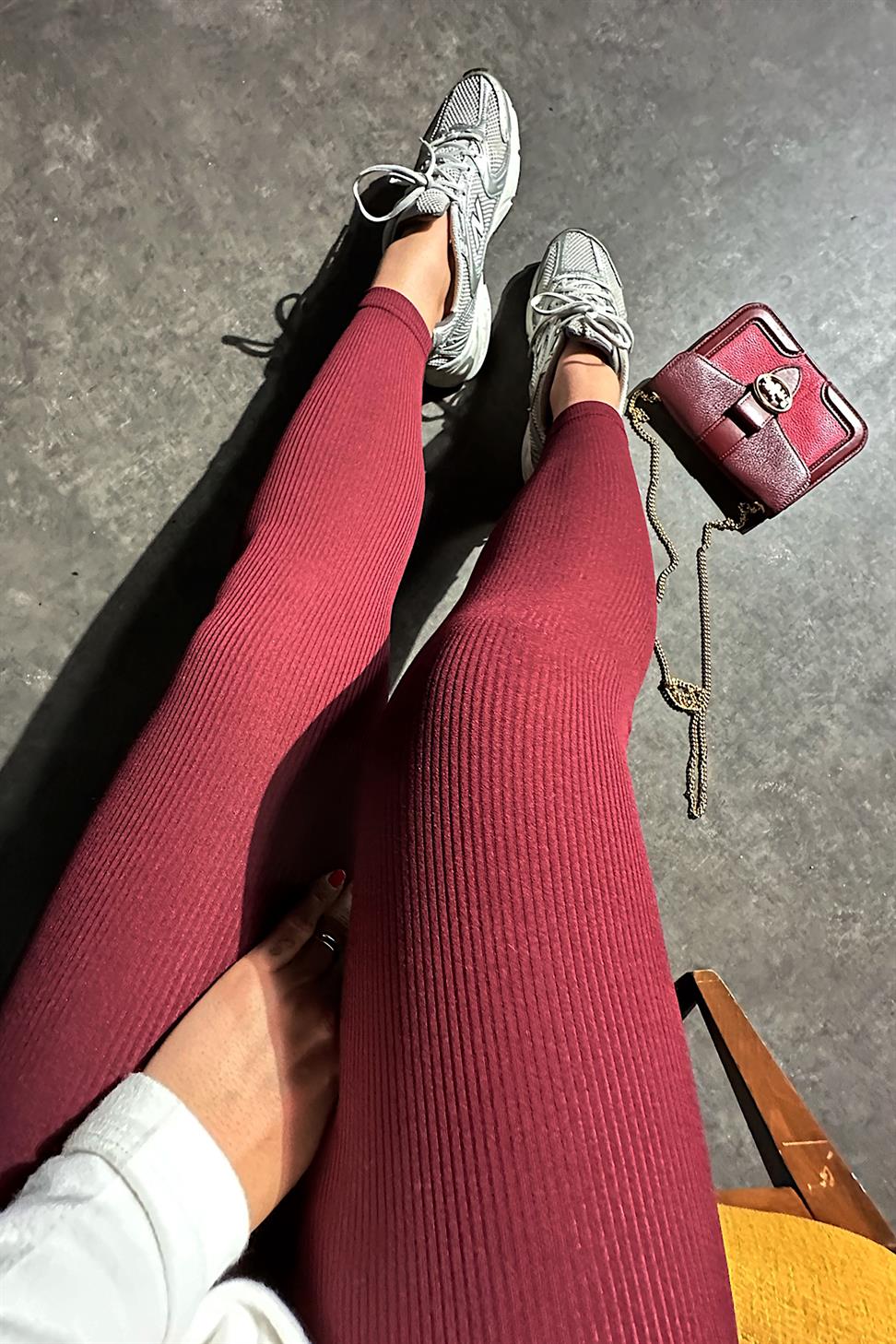 Premium Kalite Ultra Yüksek Bel Fitilli Tayt Bordo