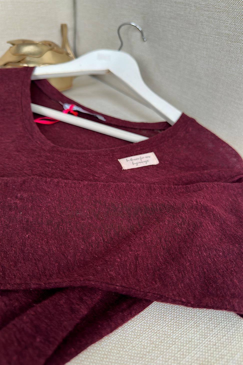 Premium Kalite V Yaka Yumoş Dokulu Basic Bluz Bordo