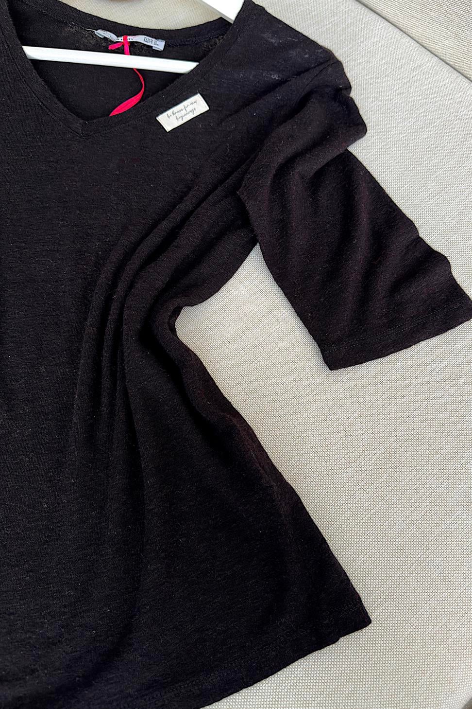 Premium Kalite V Yaka Yumoş Dokulu Basic Bluz Siyah