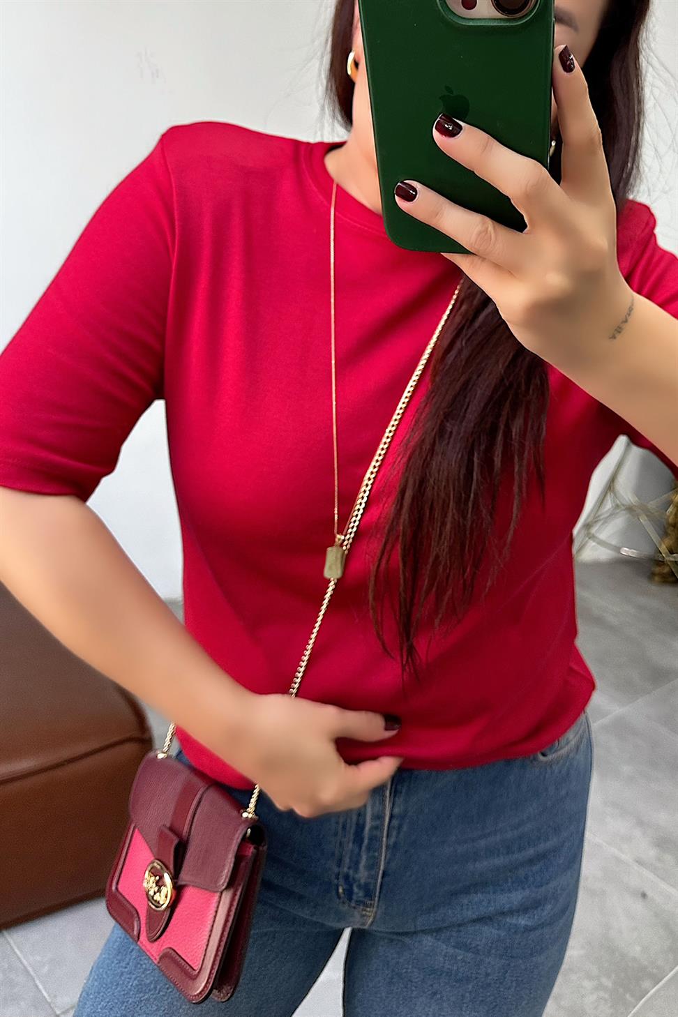 Premium Kalite Vatkalı Bluz Bordo