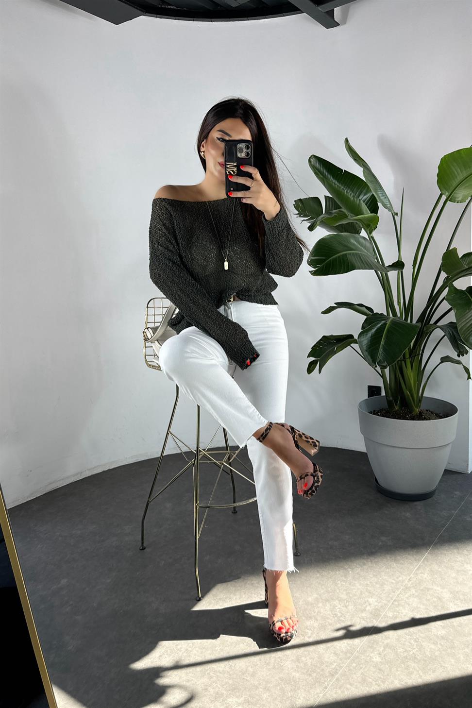 Premium Kalite Yüksek Bel Boyfriend Jean Pantolon Beyaz