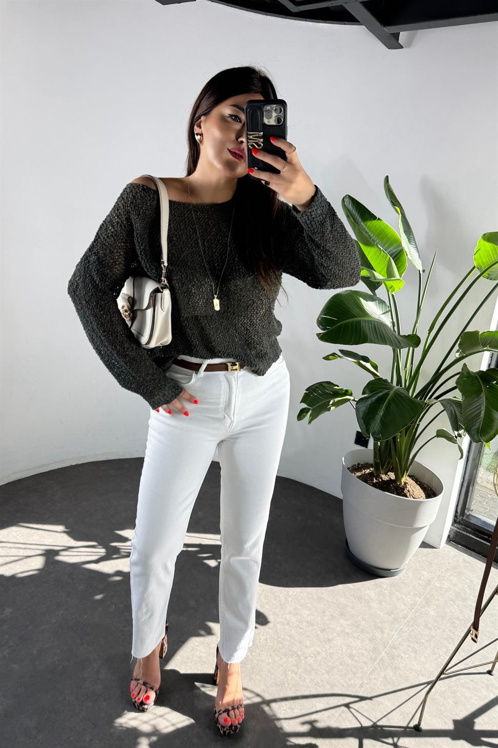 Premium Kalite Yüksek Bel Boyfriend Jean Pantolon Beyaz