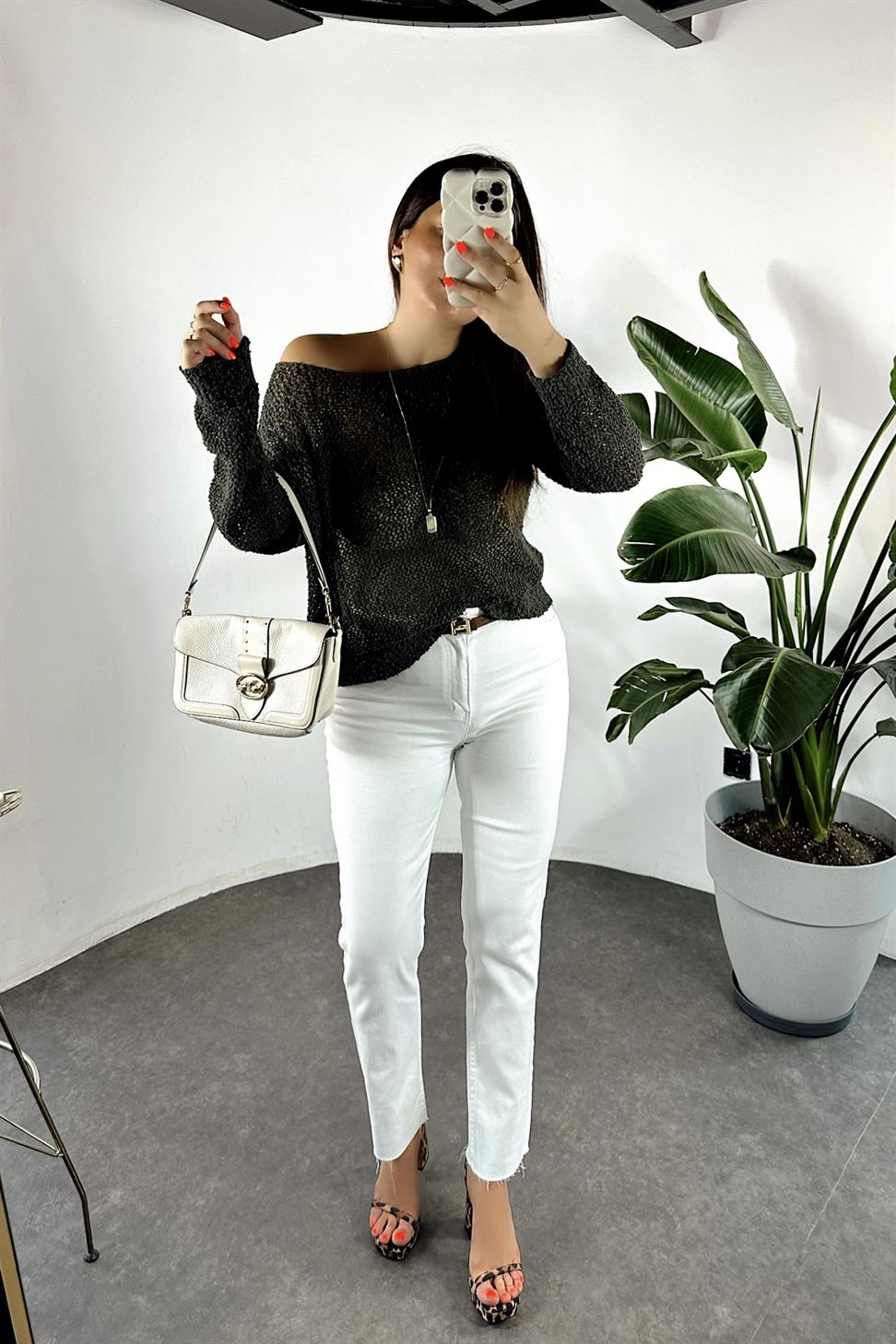 Premium Kalite Yüksek Bel Boyfriend Jean Pantolon Beyaz