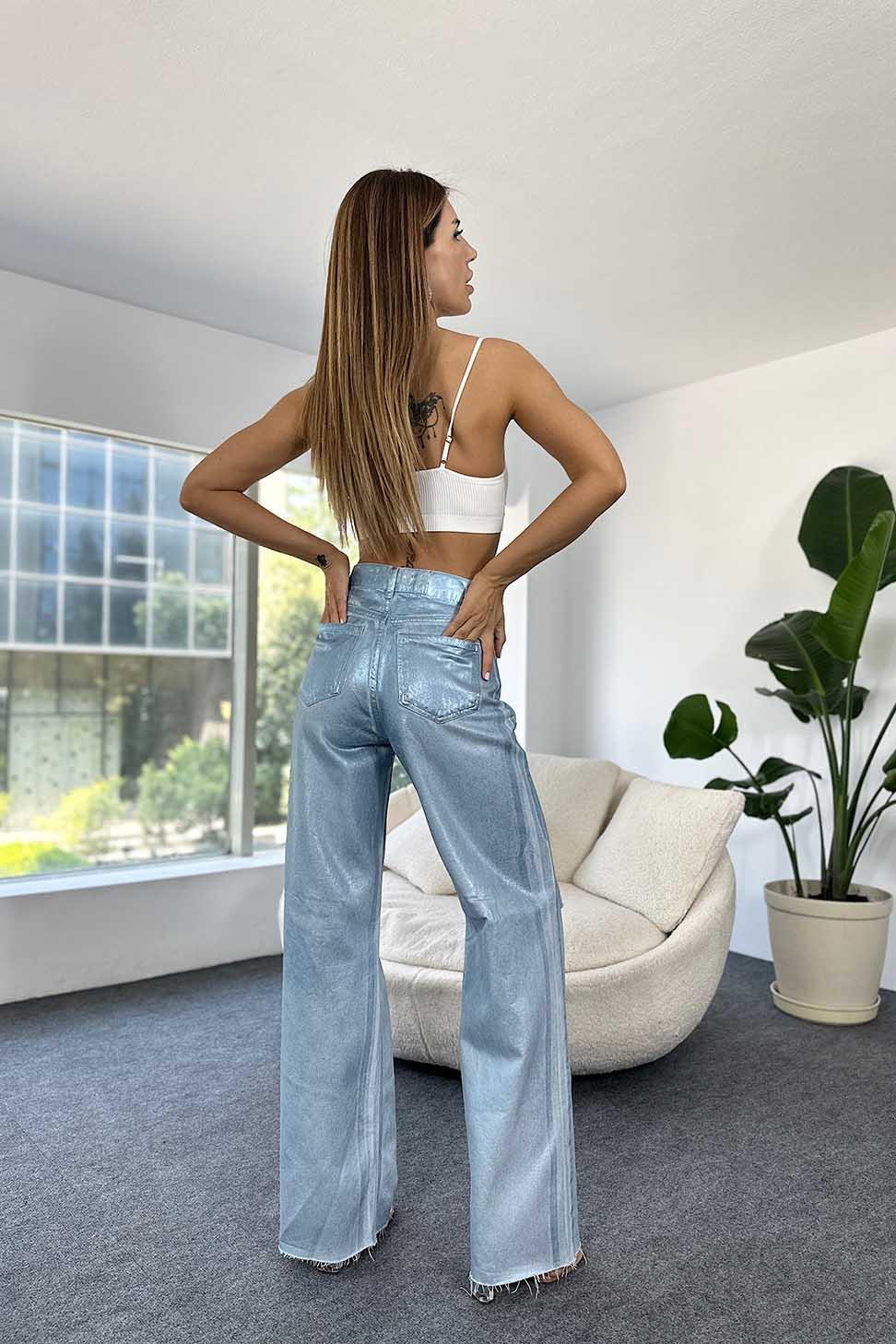 Yüksek Bel Premium Kalite Sim Detaylı Jean Bebe Mavisi