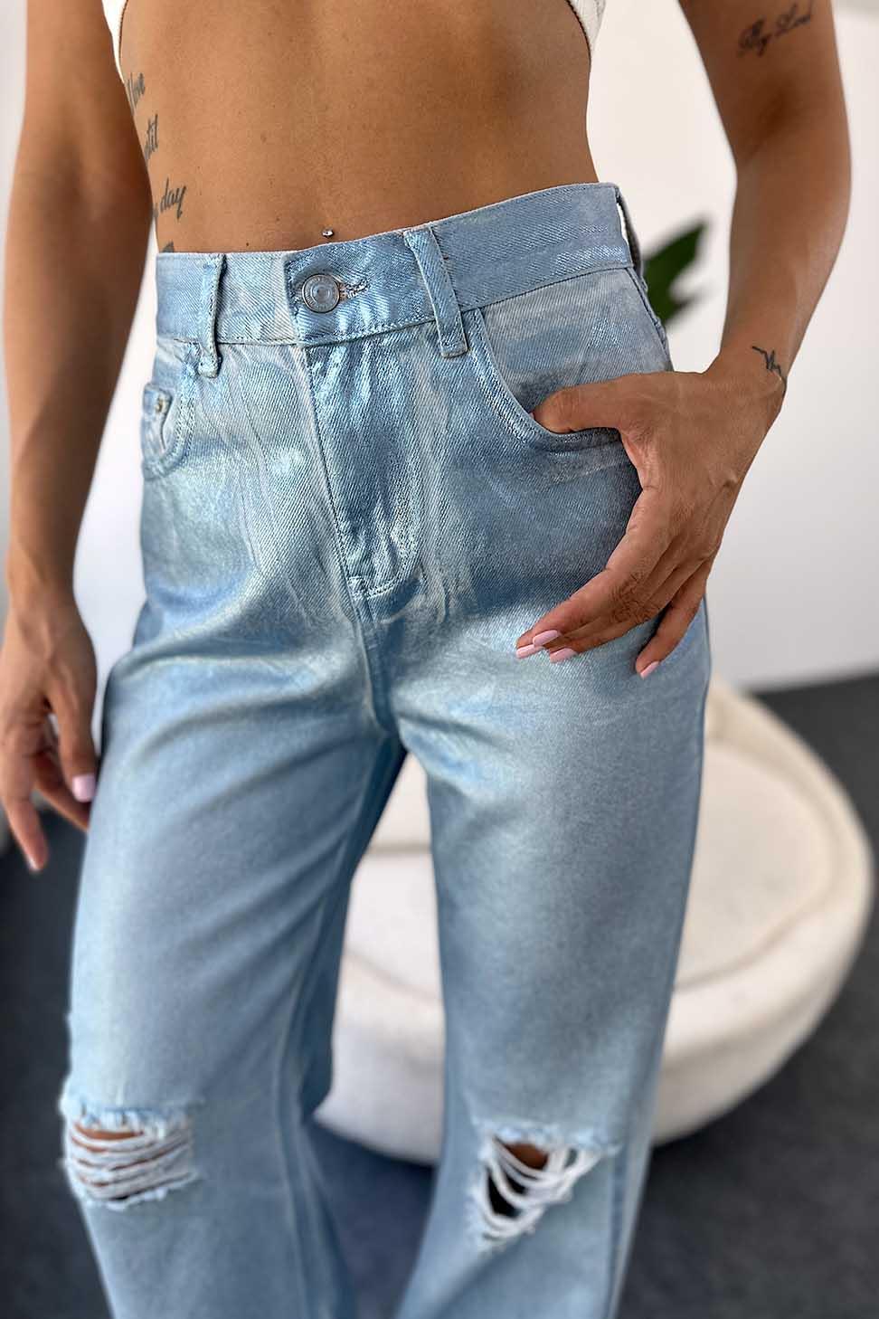 Yüksek Bel Premium Kalite Sim Detaylı Jean Bebe Mavisi
