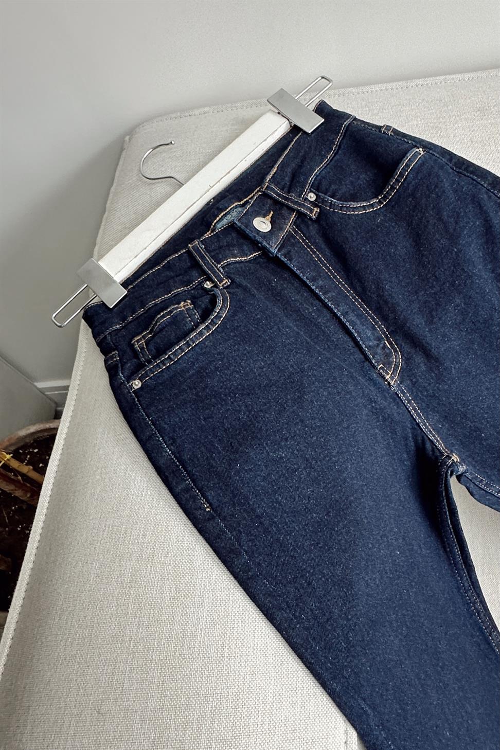 Premium Kalite Yüksek Bel Straight Jean Pantolon Lacivert