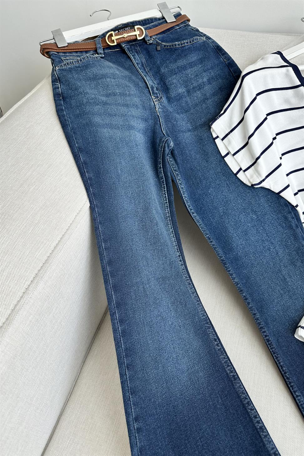 Premium Kalite Yüksek Bel Straight Jean Gece Mavisi