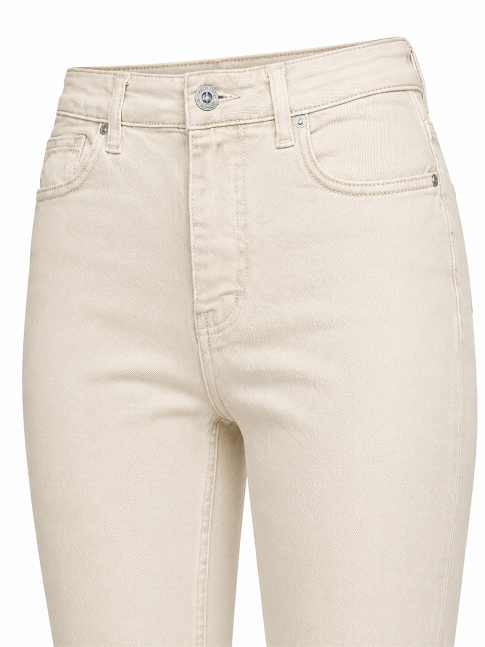 Premium Kalite Yüksek Bel Straight Jean Pantolon Krem