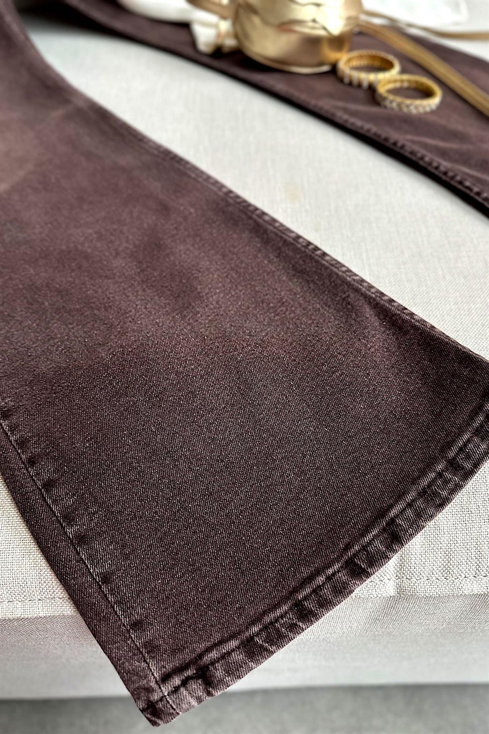 Premium Kalite Yüksek Bel Straight Jean Pantolon Kahverengi