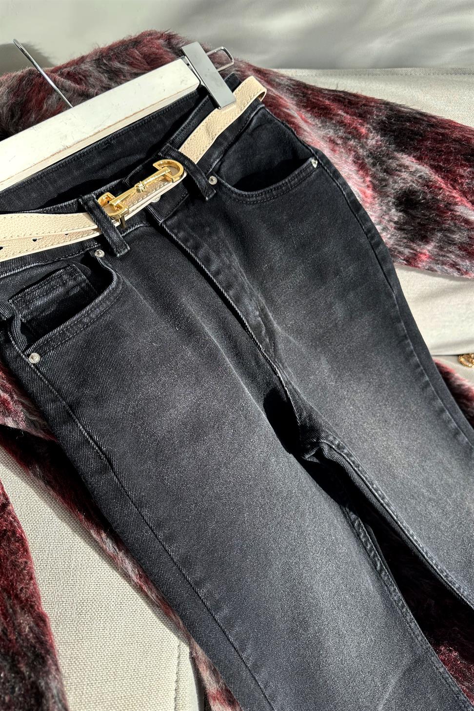 Premium Kalite Yüksek Bel Straight Jean Pantolon Antrasit