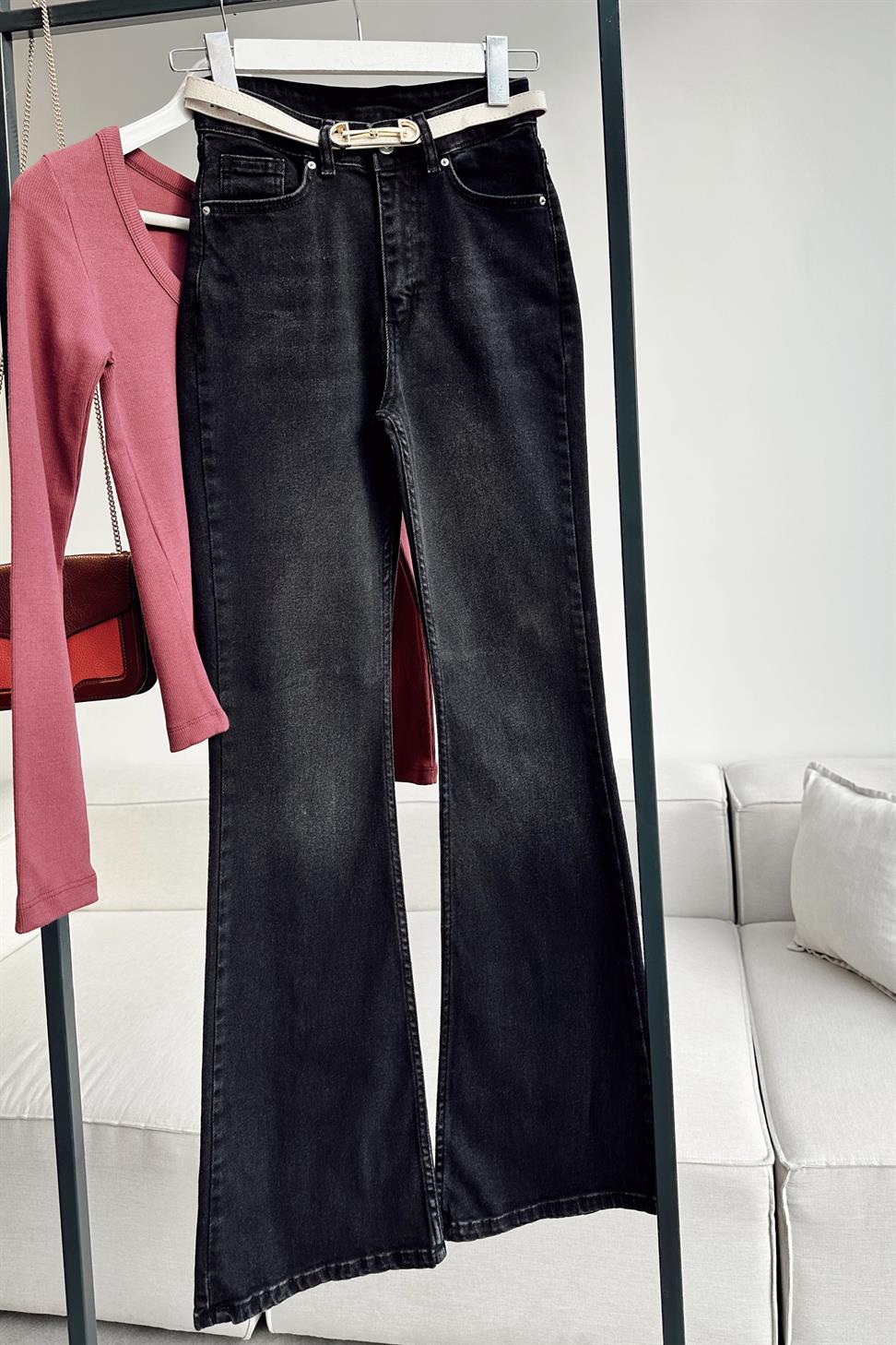 Premium Kalite Yüksek Bel Straight Jean Pantolon Antrasit