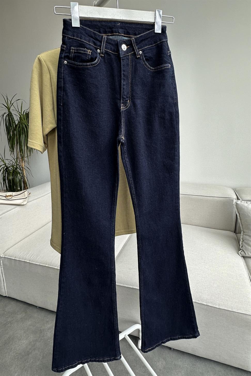 Premium Kalite Yüksek Bel Straight Jean Pantolon Lacivert