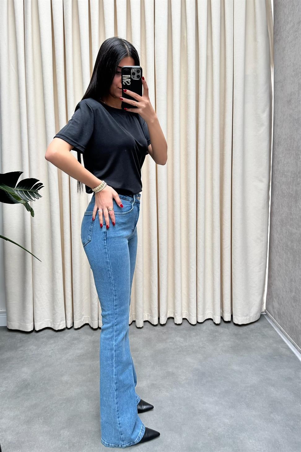 Premium Kalite Yüksek Bel Straight Jean Pantolon Buz Mavisi