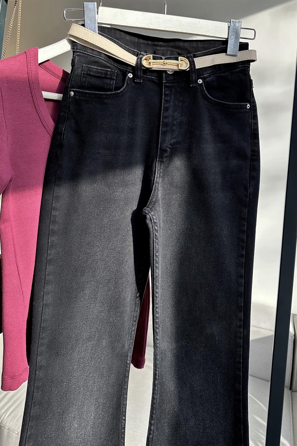 Premium Kalite Yüksek Bel Straight Jean Pantolon Antrasit
