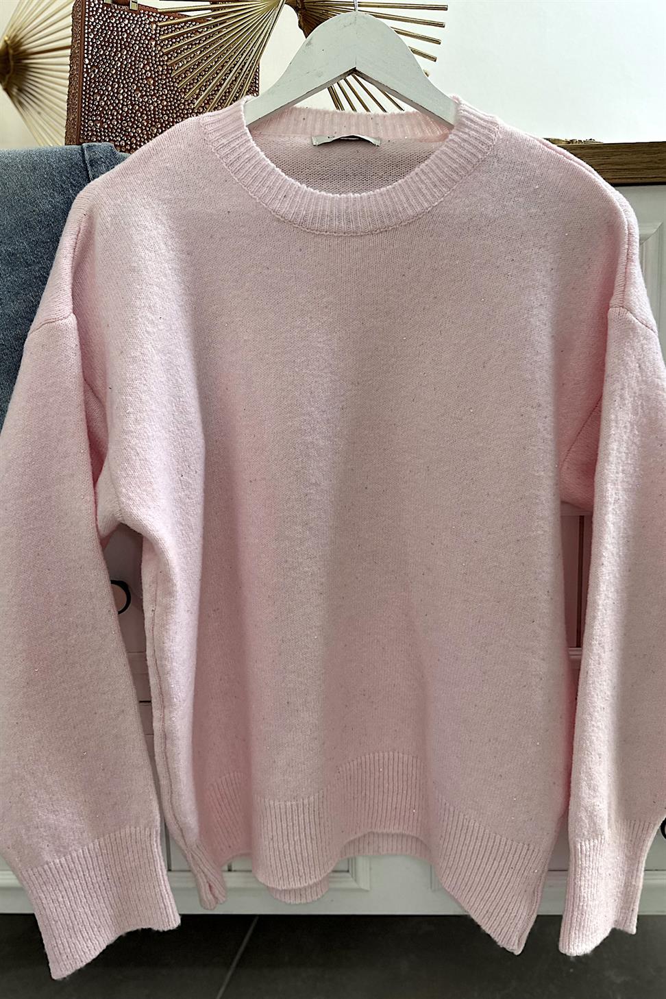 Premium Kalite Yumoş Dokulu Pul Detaylı Kazak Pembe