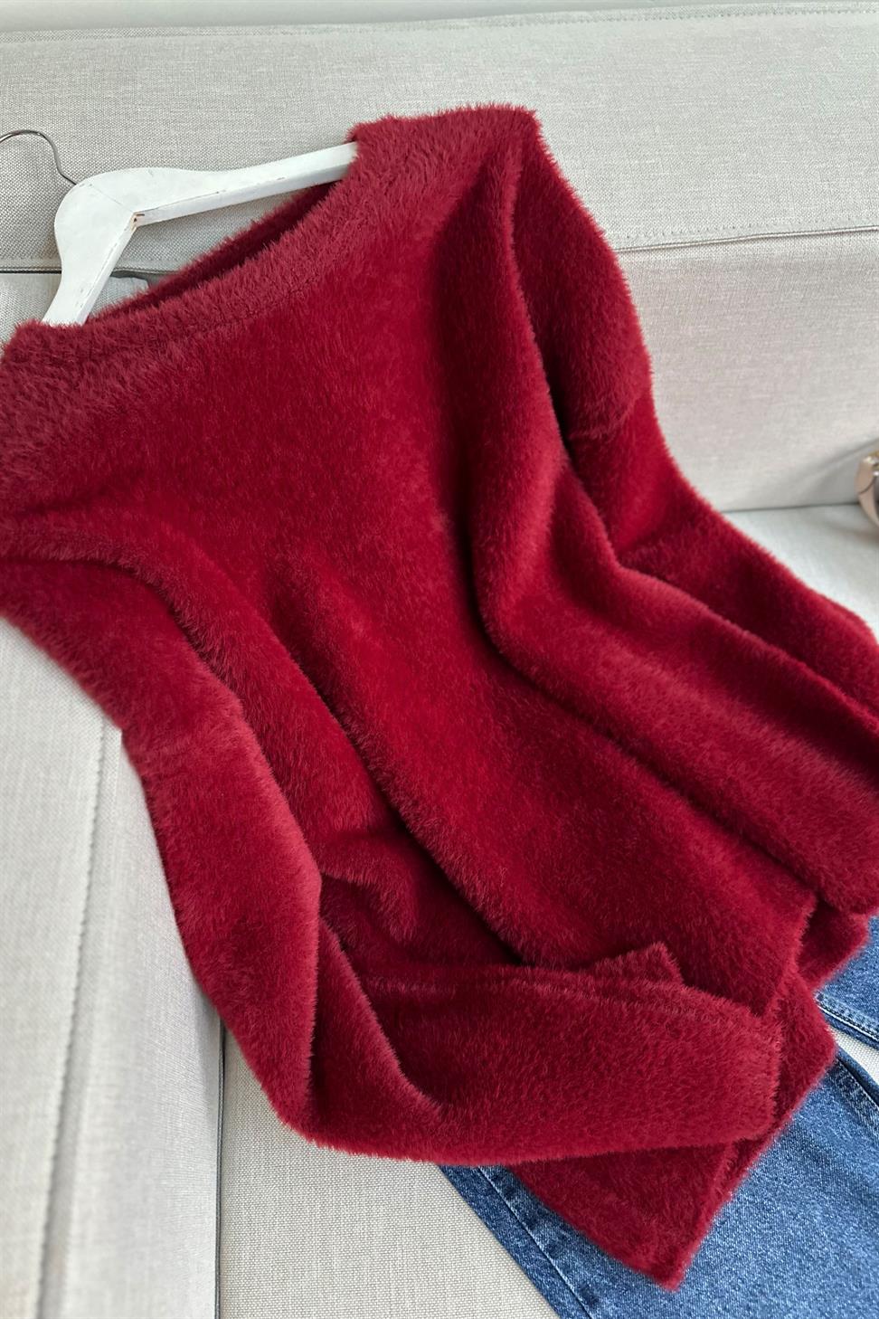 Premium Kalite Yumoş Sakallı Kazak Bordo