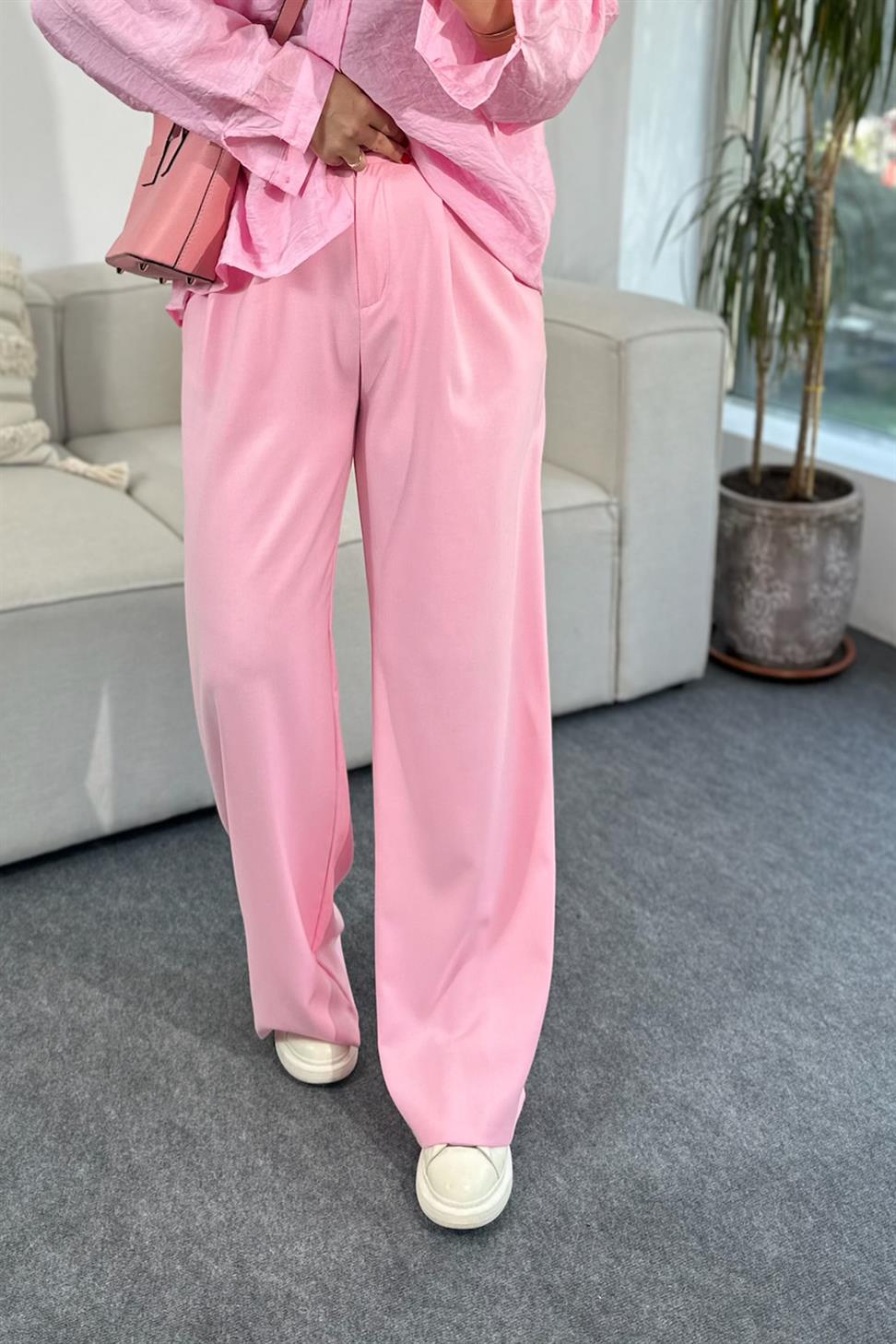Premium Kalite Zr Model Pens Detaylı Palazzo Pantolon Toz Pembe