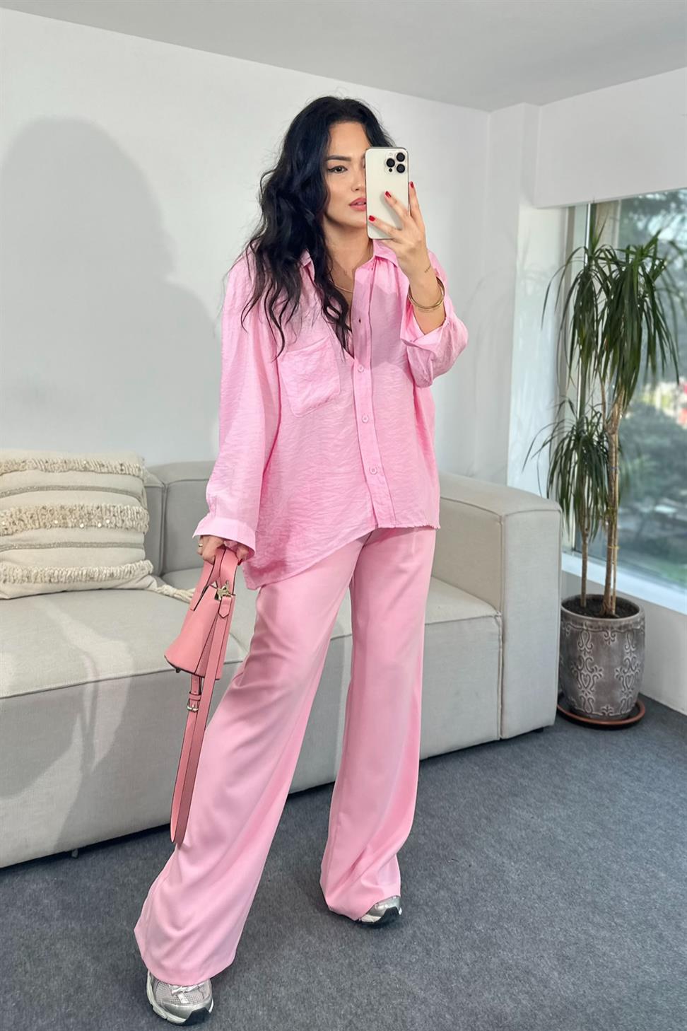 Premium Kalite Zr Model Pens Detaylı Palazzo Pantolon Toz Pembe