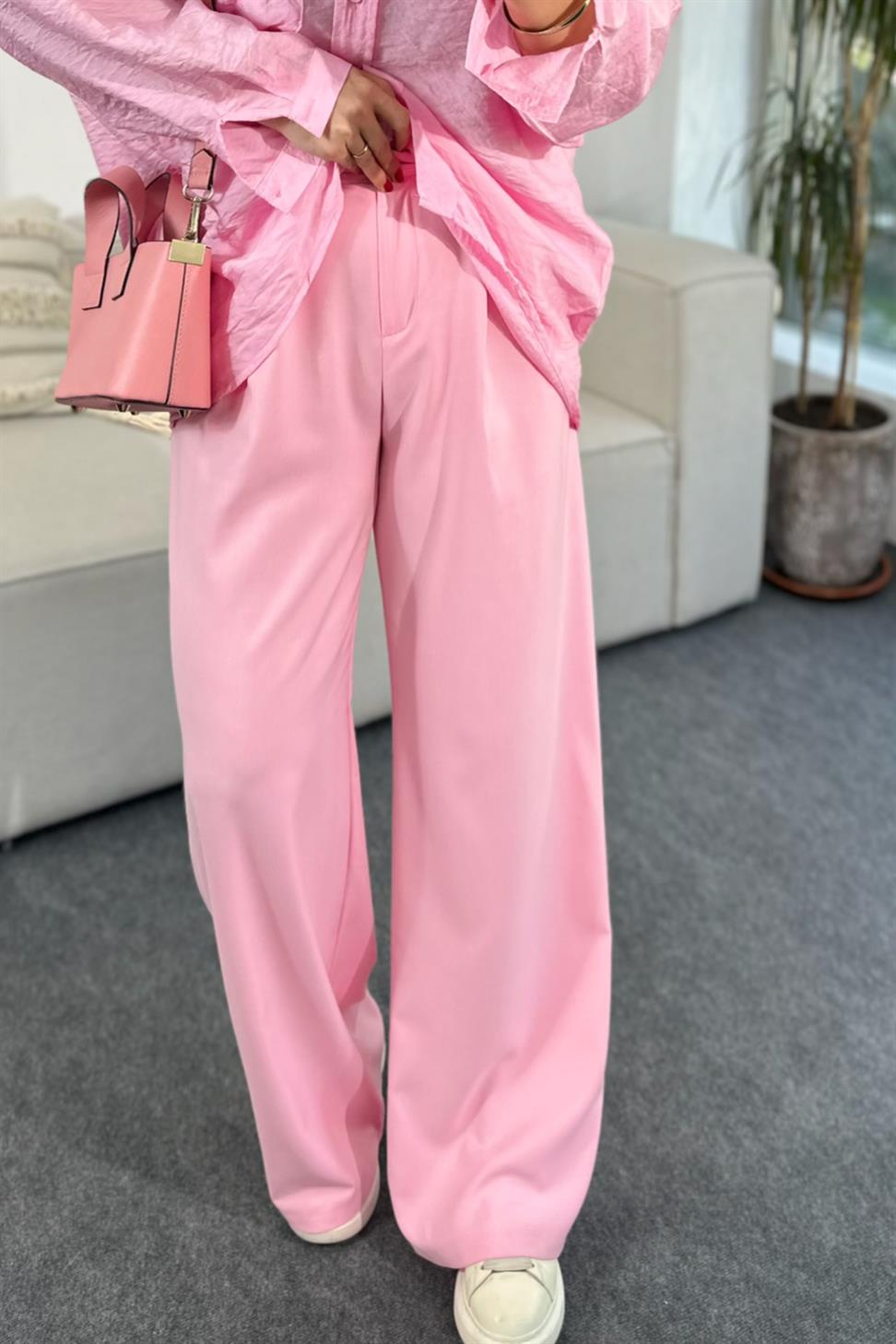 Premium Kalite Zr Model Pens Detaylı Palazzo Pantolon Toz Pembe