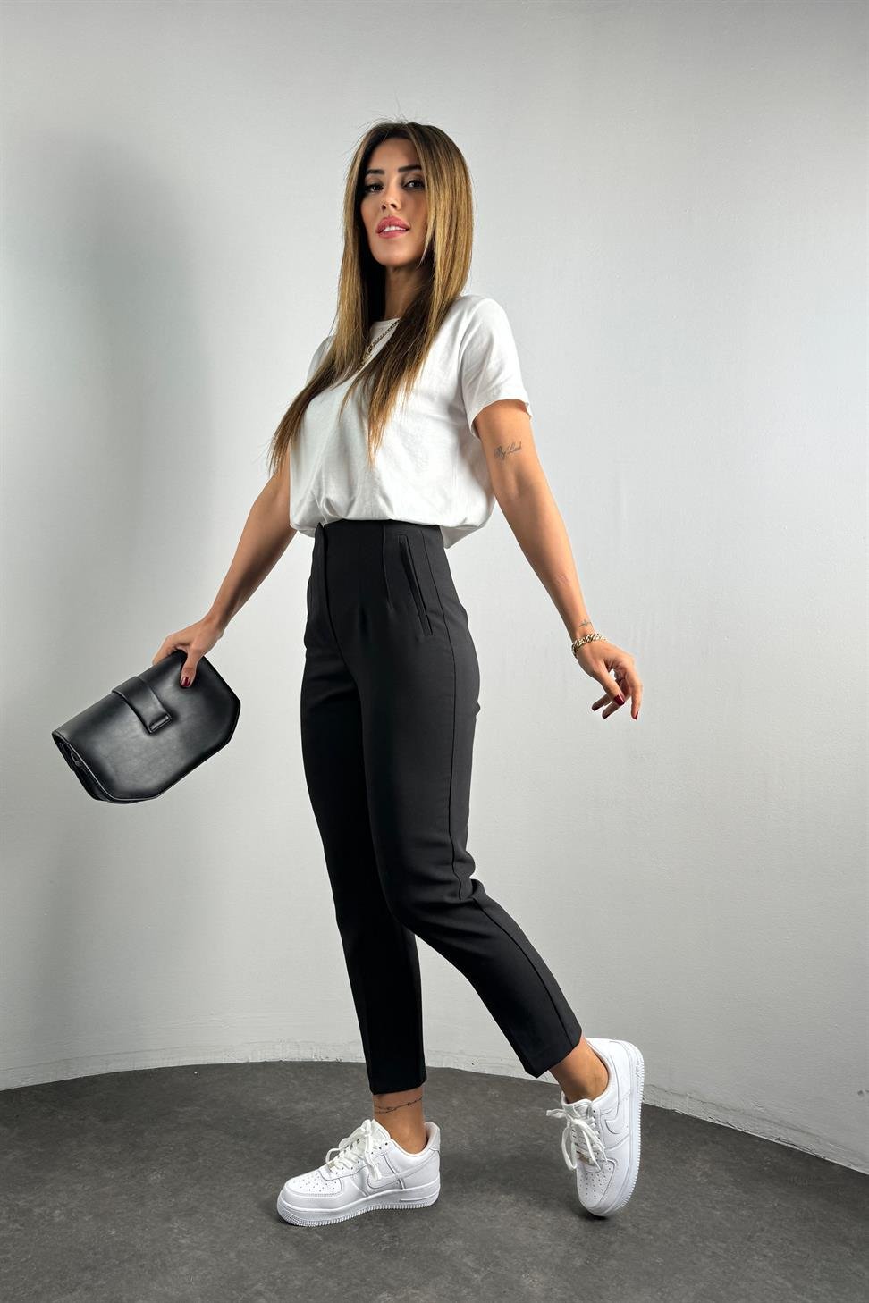 Premium Seri Double Atlas Kumaş Beli Pensli Pantolon Siyah