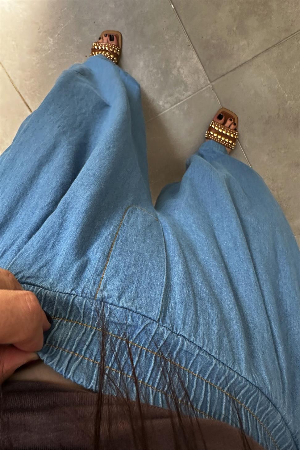 Premium Seri İnce Tensel Denim Şalvar Pantolon Buz Mavisi