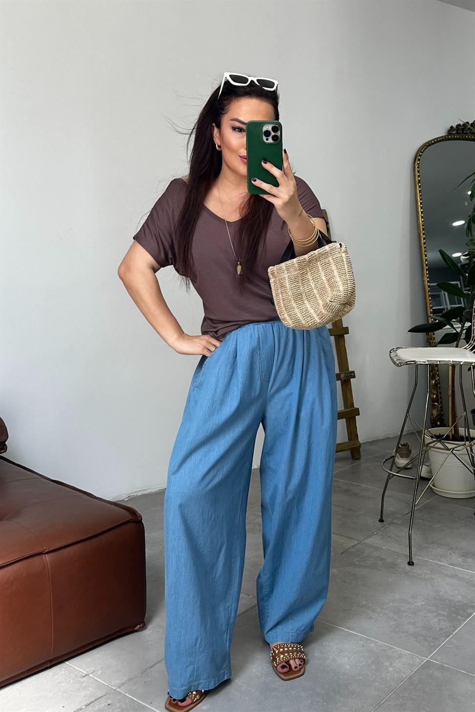 Premium Seri İnce Tensel Denim Şalvar Pantolon Buz Mavisi