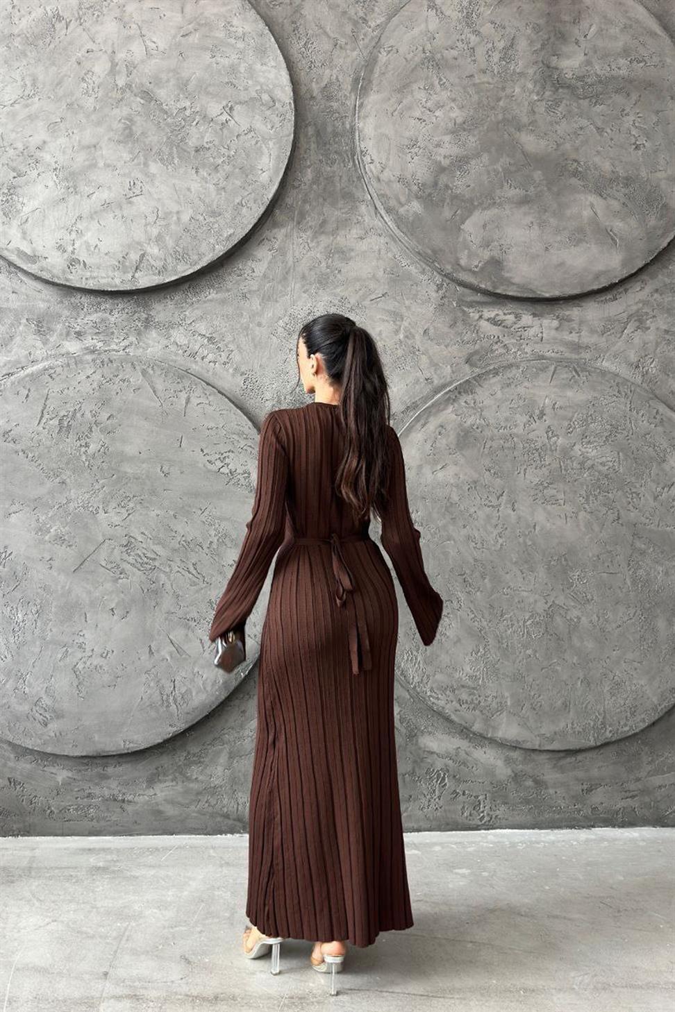 Premium Seri Kalın Fitilli Maxi Triko Ebise Acı Kahve