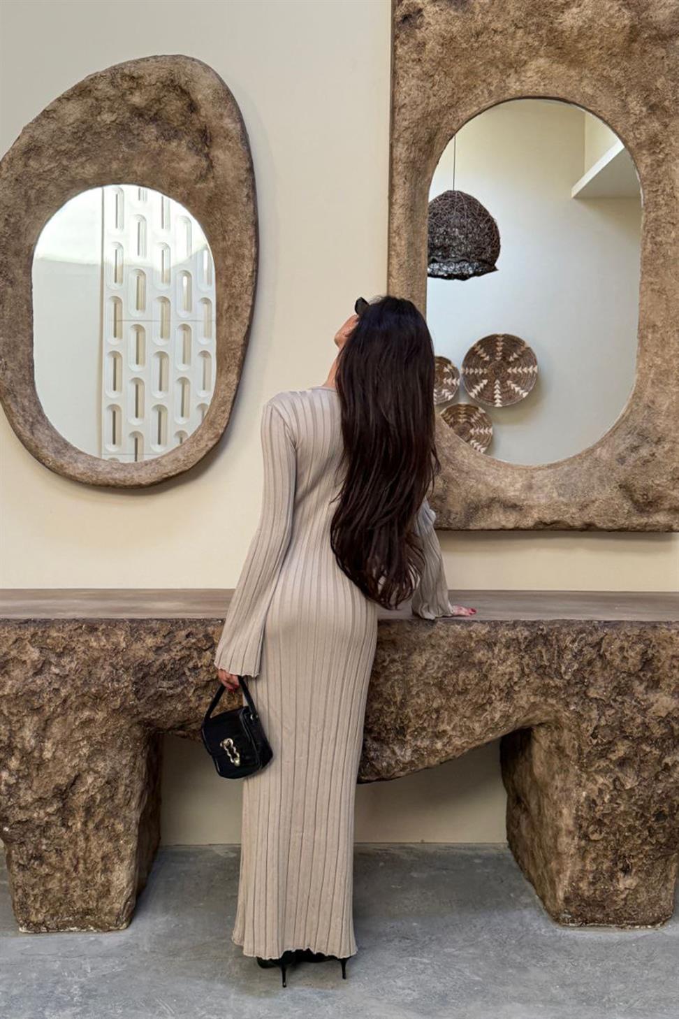 Premium Seri Kalın Fitilli Maxi Triko Ebise Taş