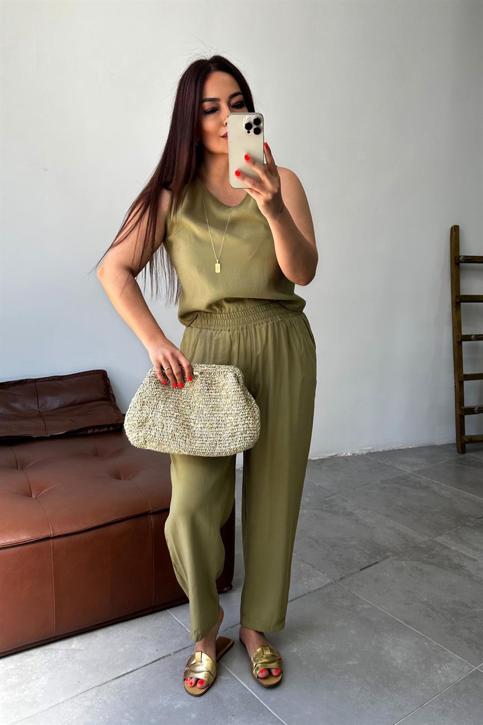 Premium Seri Kolsuz Tensel İkili Takım Yağ Yeşili