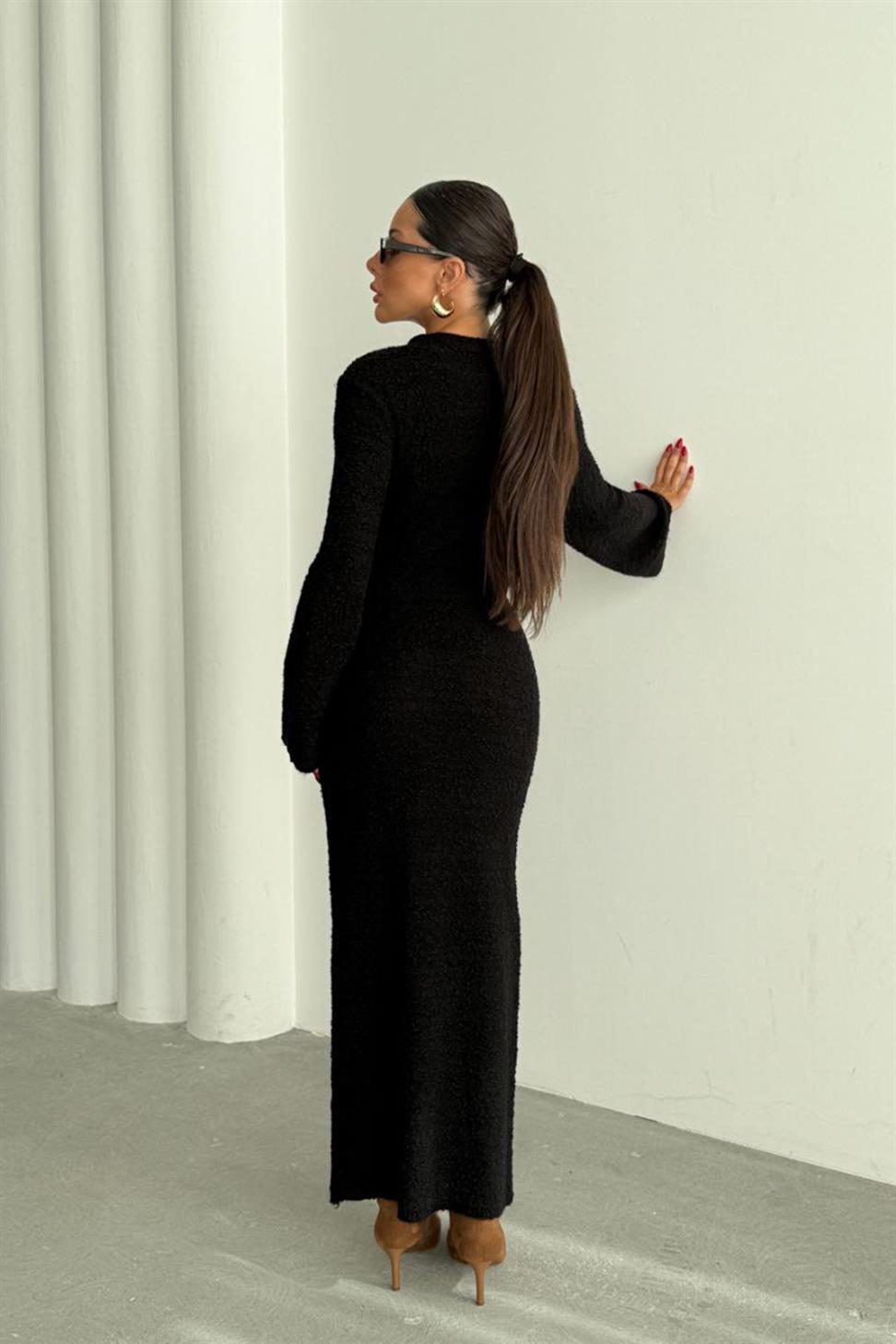 Premium Seri Özel Dokulu Maxi Elbise Siyah