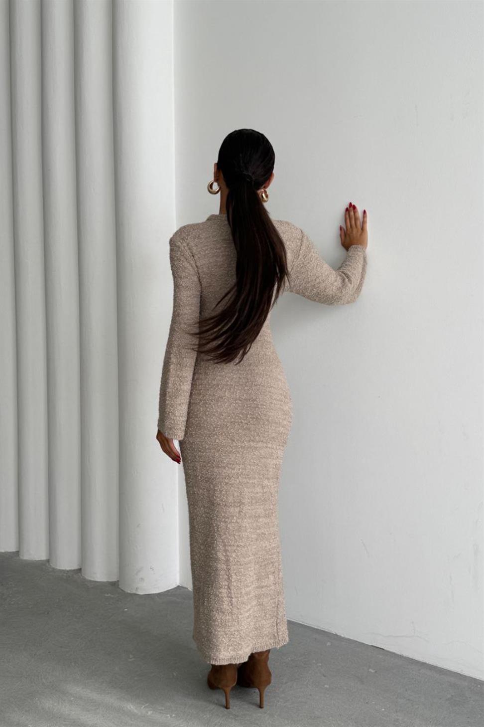 Premium Seri Özel Dokulu Maxi Elbise Taş